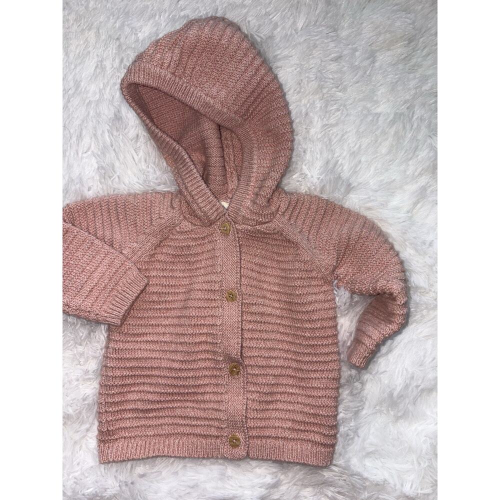 Petite Maison Momo Girls Sz. 6 Mo. Rose Hooded Button Sweater. Cute, Exc. Qual